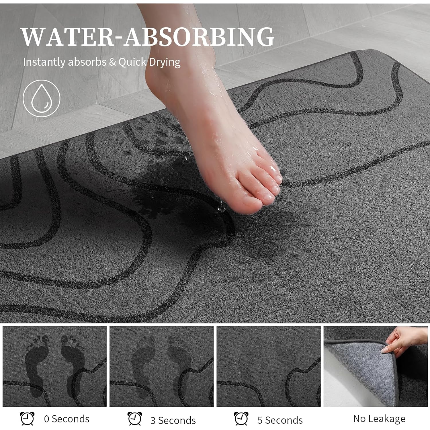 Memory Foam Bathroom Rugs Sets 2 Piece - Extra Thick Ultra Soft Absorbent Bath Mat Set, Non-Slip Machine Washable Bath Rugs For Bathroom, Tub & Shower, Home Decor (32"X20"+24"X17", Dark Grey)
