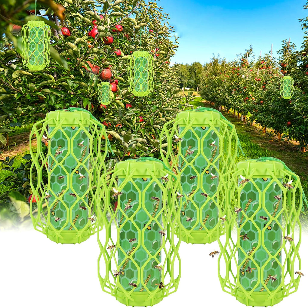 4 Pack Wasp Trap Outdoor Hanging, Carpenter Bee Catchers For Outside(Green) | Reusable Traps With 8 Sticky Refill Sheets, Bee Killer For Hornet Mud Dauber Yellow Jacket, Bug Catcher