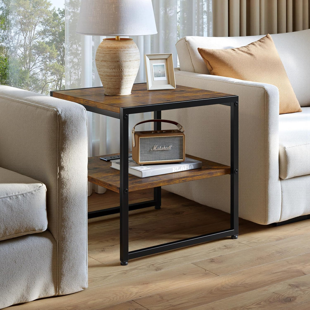 Tatub 20In End Table With Charging Station, Rustic Brown Square Side Table With Usb Ports & Outlets, Versatile Mini Fridge Table Printer Stand Nightstand For Bedroom Living Room