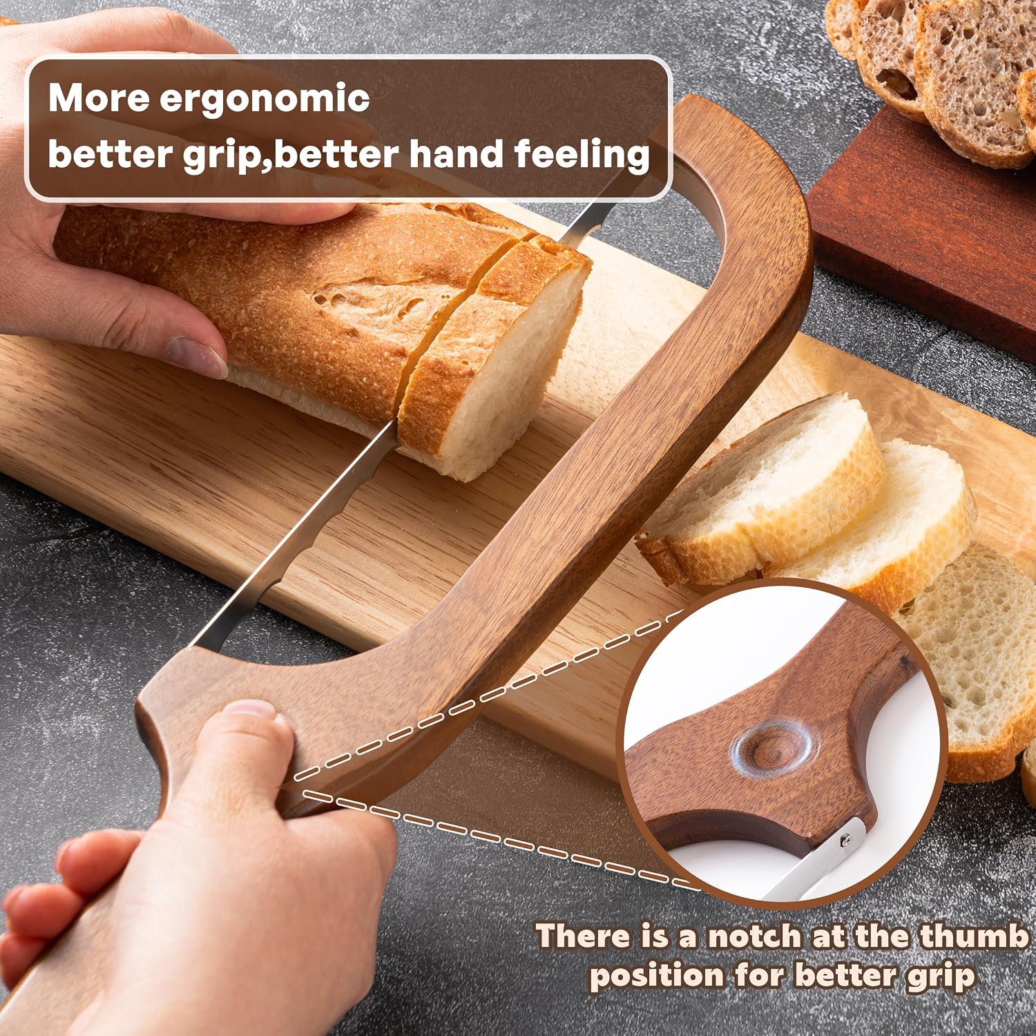 Bread Knife For Homemade Bread, 14.5" Wooden Sourdough Bread Knife, Sourdough Bread Slicer, Bow Design, Easy To Cut Into Uniform Thin Slices, Bread Saw For Cutting Sourdough Bread, Bagel, Baguette Etc