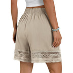Women's Casual Elastic Waist Lounge Shorts Comfy Stretch Lace Trim Summer Beach Linen Ruffle Shorts