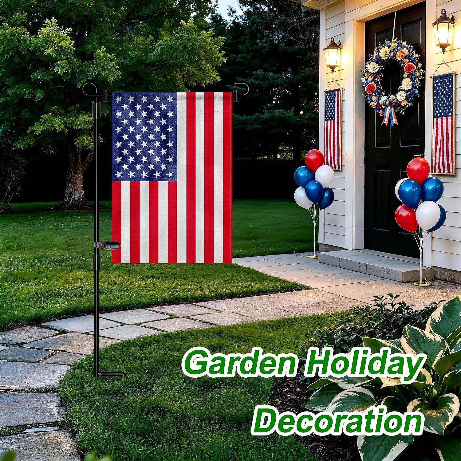 Hoosun Garden Flag Stand,Premium Garden Flag Holder Pole Metal Powder-Coated Weather-Proof Paint With Graden Flag Clip And Spring Stoppers Without Flag Garden Decorations