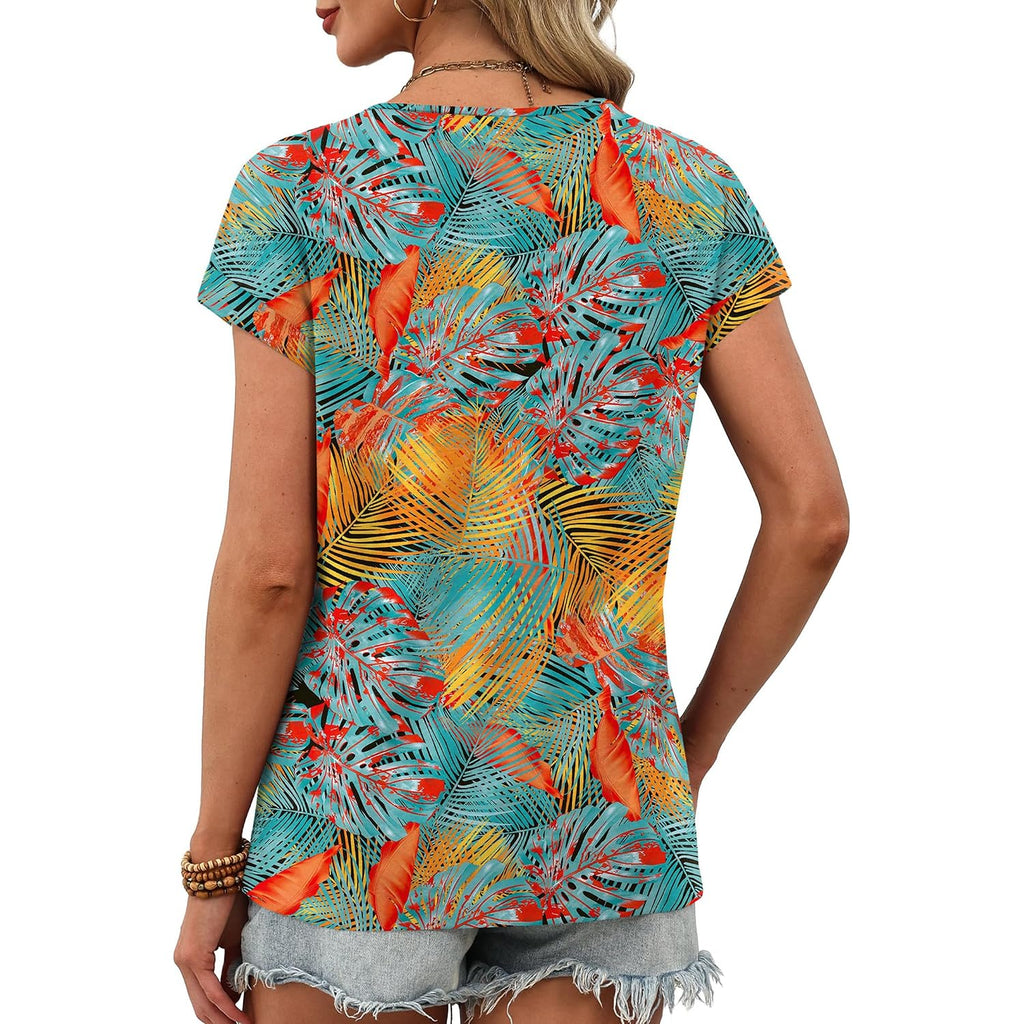 Xieerduo Womens Summer Tops Short Sleeve Shrits 2026 Trendy V Neck Spring Outfits Beach Vacation Clothes