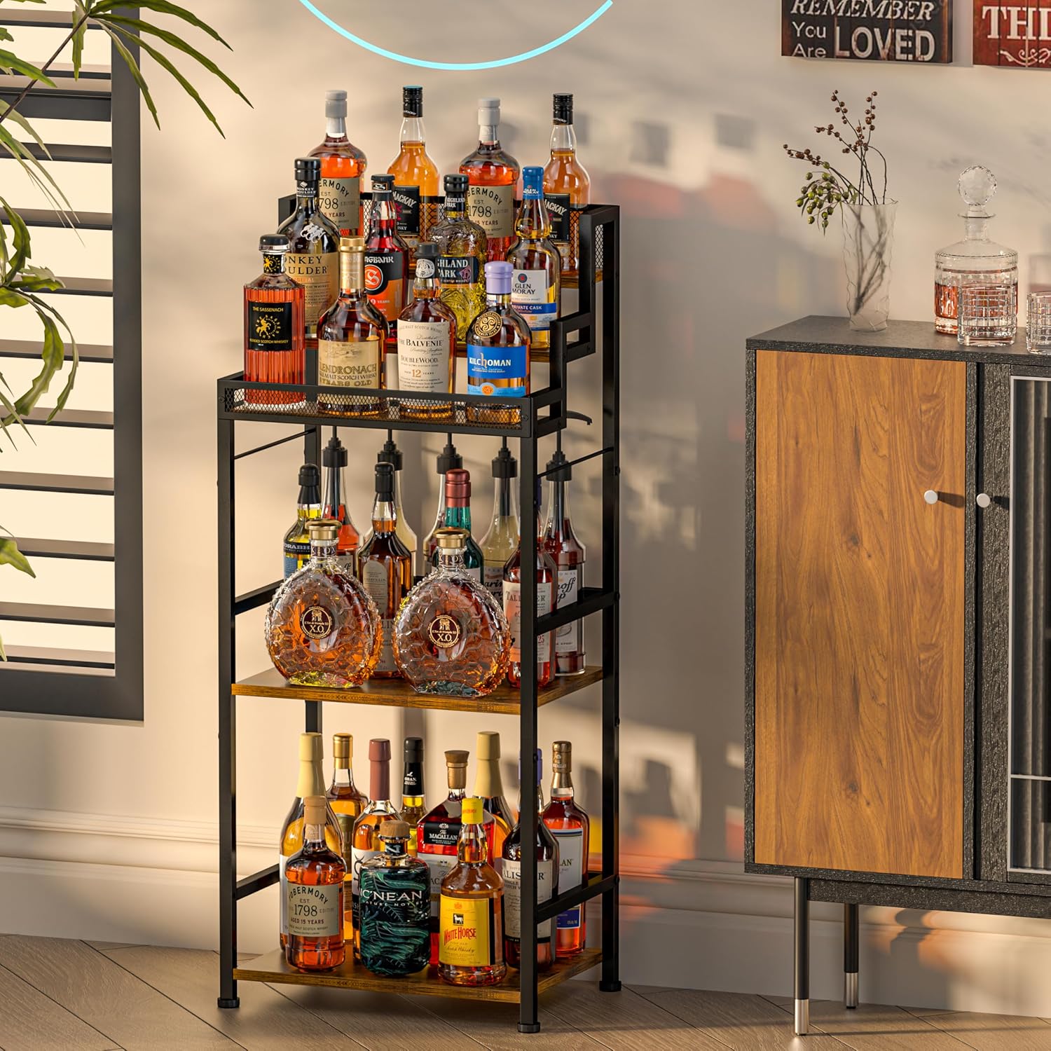 5-Tier Trapezoidal Liquor Cabinet Bar For Home, Stepped Wine Rack Freestanding Floor, Corner Syrup & Whiskey Stand, Large-Capacity Alcohol Bottle Storage Display Shelf Living Room, Patent Pending