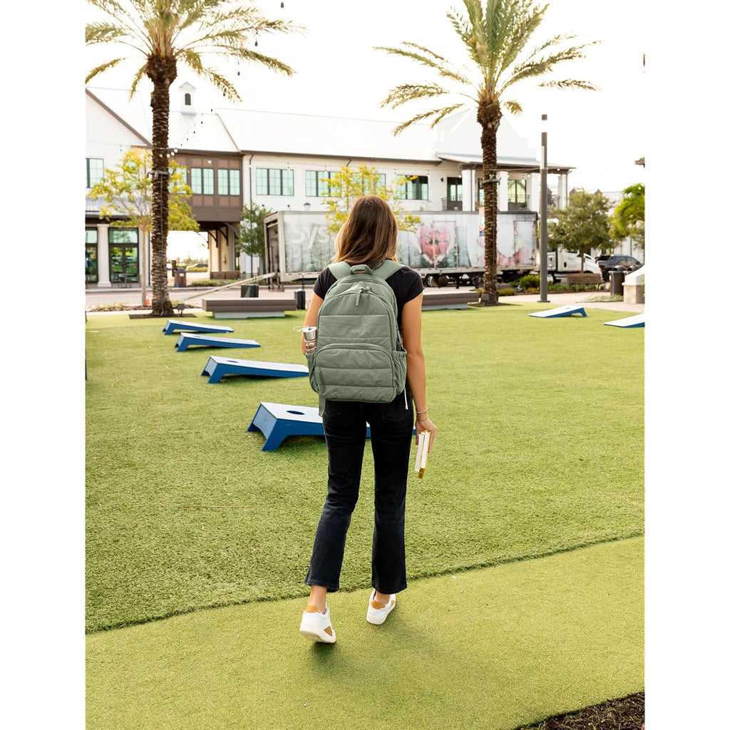 Travel Backpack For Women, 15.6 Inch Laptop Backpack, Quilted College Bookbag, Cute Work Backpacks, Water Resistant (Sage Green)