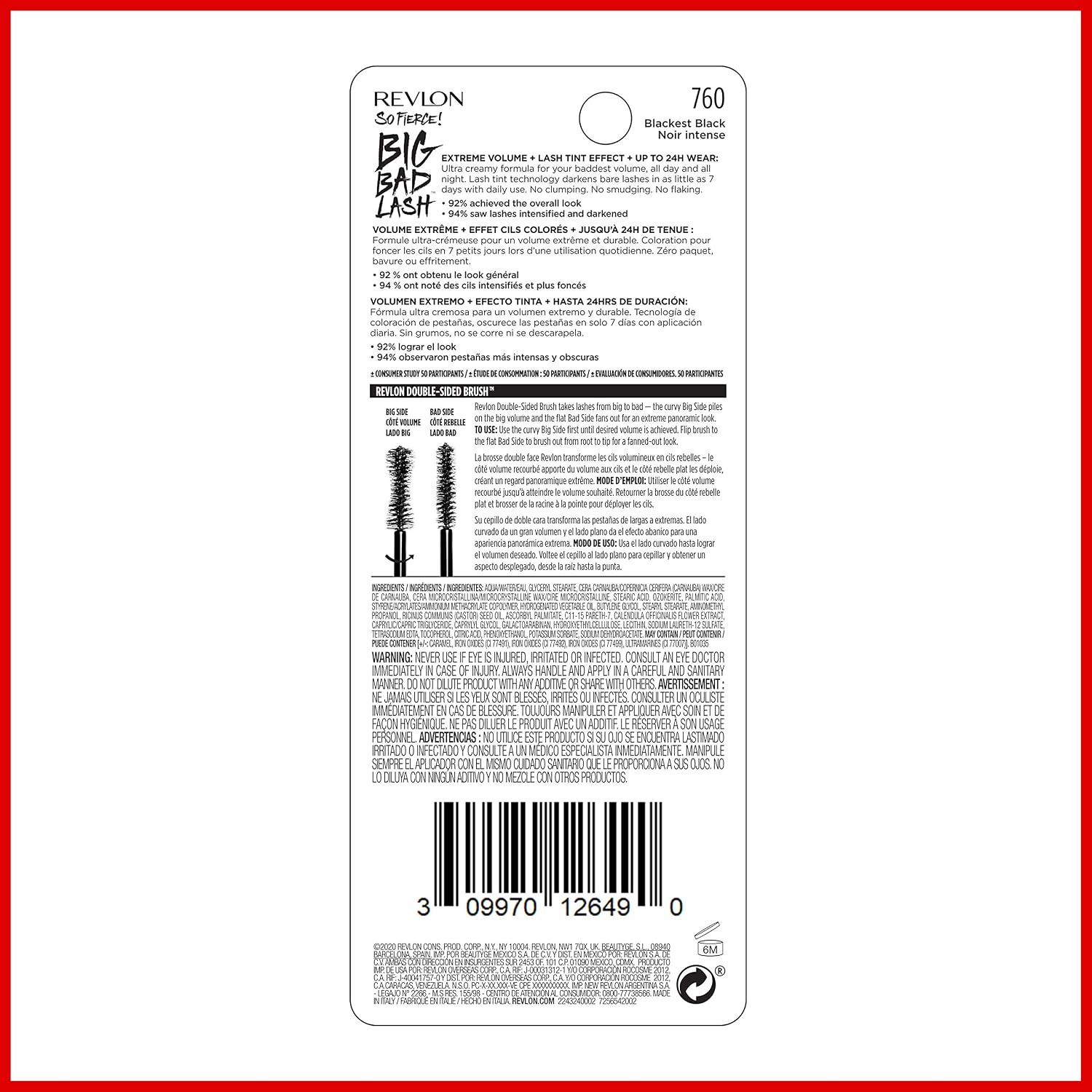 Revlon Mascara, So Fierce Big Bad Lash Eye Makeup, Volumizing, Lasts Up To 24 Hours, No Clump, Smudge-Proof, Flake-Free, 760 Blackest Black, 0.34 Fl Oz