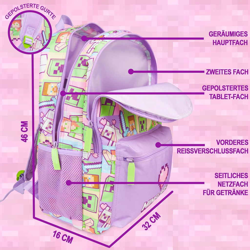 Get Trend Minecraft | Pokemon Kids Backpack For Girls, 18 Inch Bookbag With Padded Straps, Travel School Bag Gamer Gifts