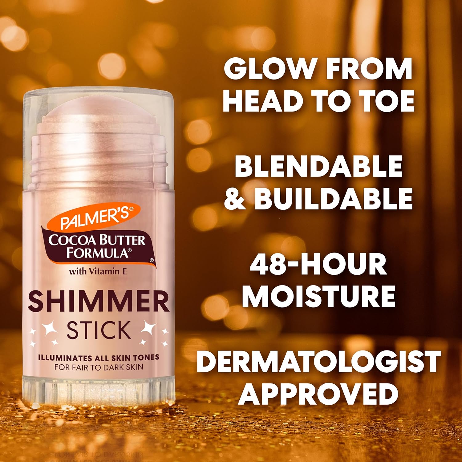 Palmer'S Cocoa Butter Formula Body Shimmer Stick With Vitamin E, 30G/1.1Oz, Radiant Highlighter Makeup For Body Glow, Provides 48-Hour Moisture, All Skin Tones & Types, Dermatologist Approved