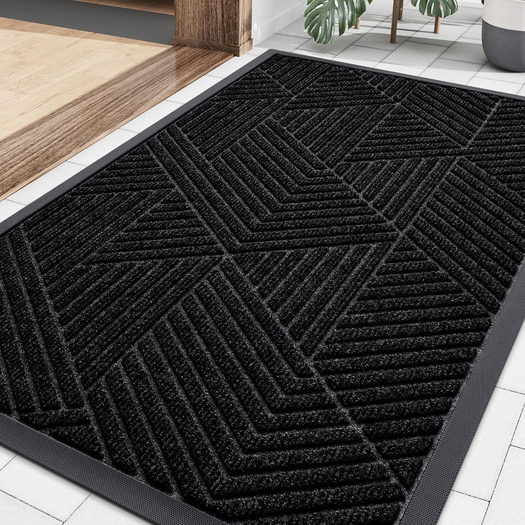 Smiry Front Door Mat Outside Entrance, Heavy Duty Sturdy Natural Rubber Doormat, Trap Dirt And Moisture, Easy Clean Low Profile Mats For Indoor Outdoor Entry, Irregular Triangle (29.5X17, Black)