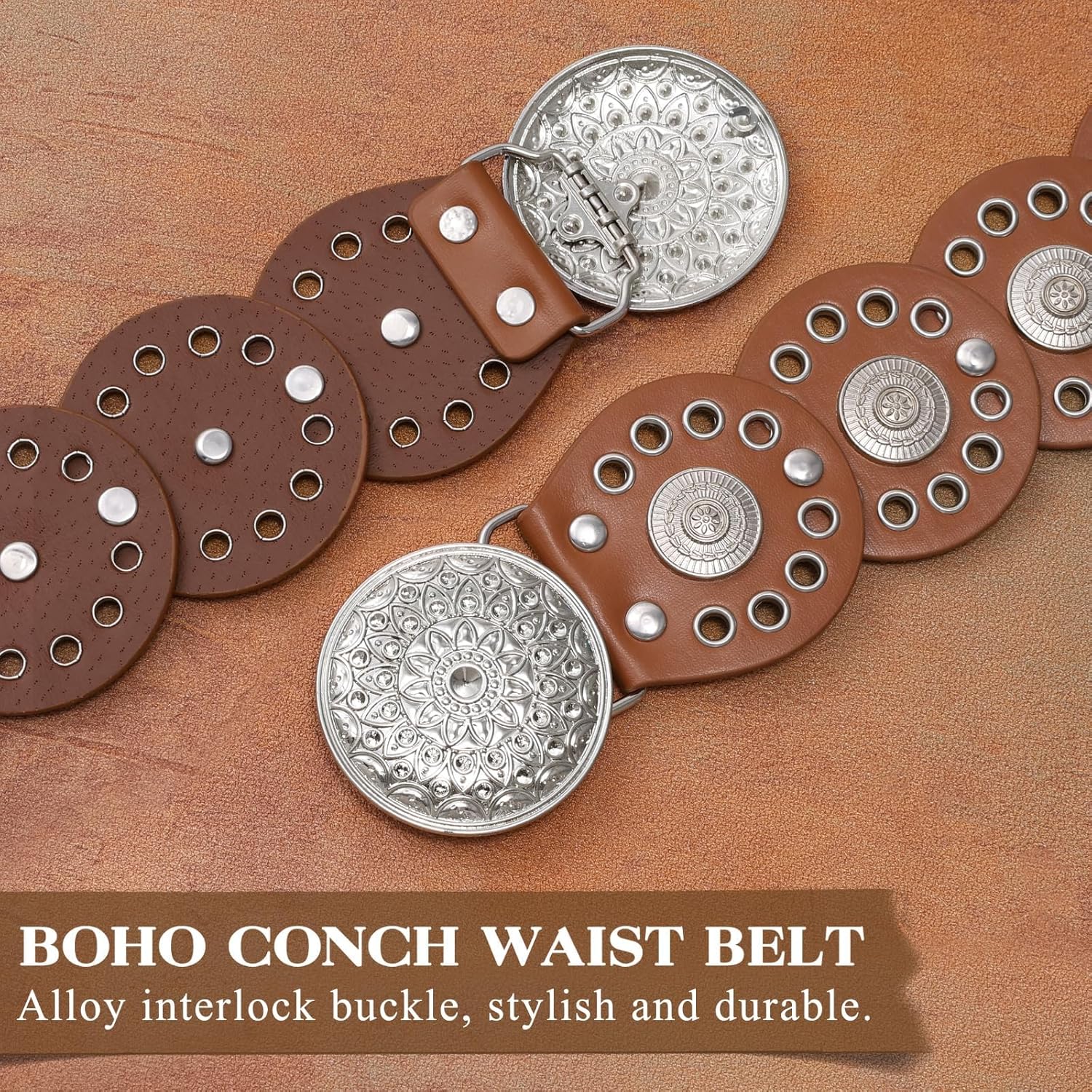 WHIPPY Western Belts for Women Vintage Disc Waist Belts Concho Leather Belts Boho Waist Belt for Dress Jeans