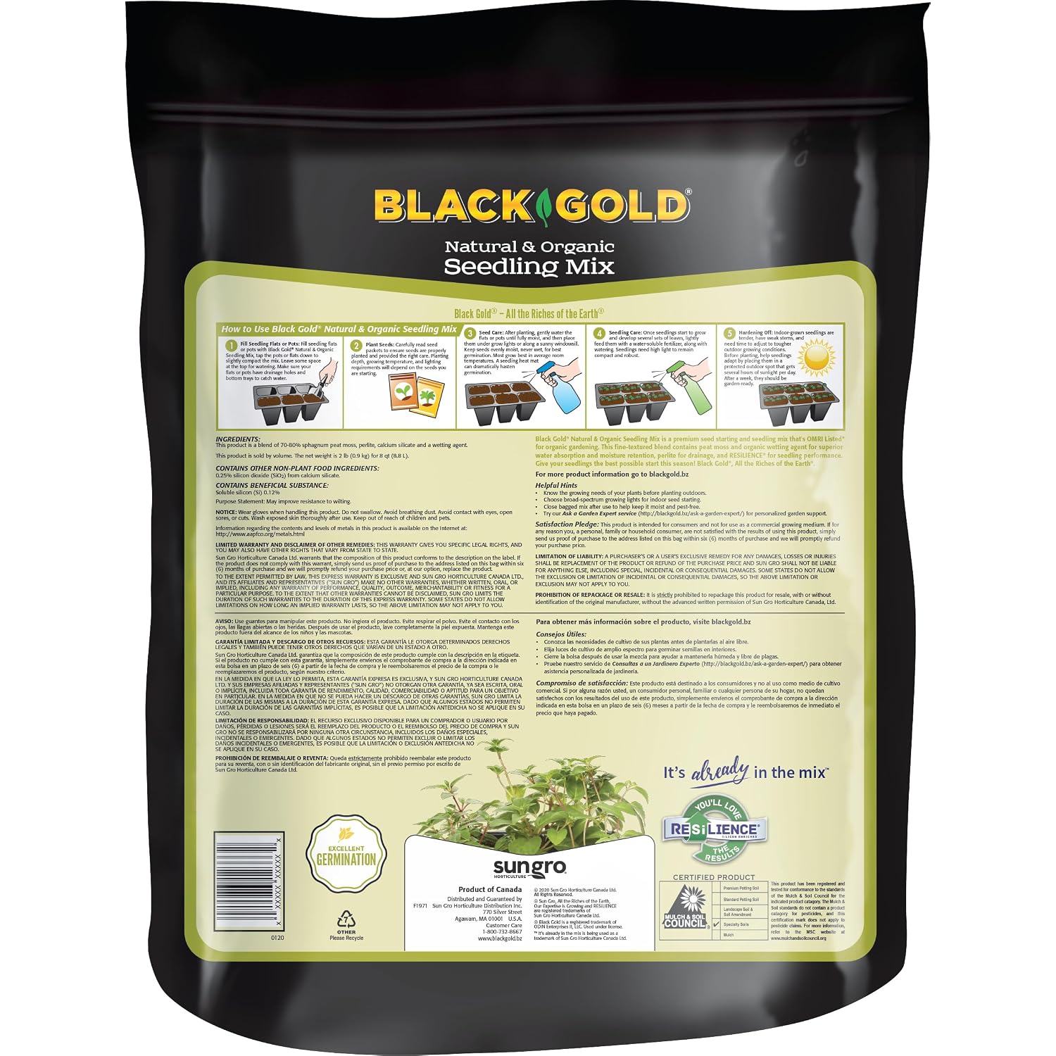 Sungro Horticulture Seedling Mix - Organic Seed Starting Mix - 8 Quart - Lime, Perlite, Sphagnum Peat Moss