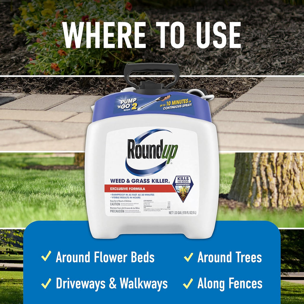 Roundup Weed & Grass Killer4 With Pump 'N Go 2 Sprayer, 1.33 Gal. | Ready-To-Use Bug Killer With Comfort Wand, Kills Ants, Roaches And Spiders, Use In Kitchens, Bathrooms And Home Perimeter