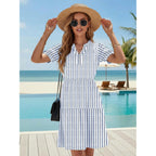 Etcyy Sundresses For Women 2026 Vacation Swimwear Coverups Boho Floral Beach Dress Striped Short Sleeve Tshirt Summer Dresses