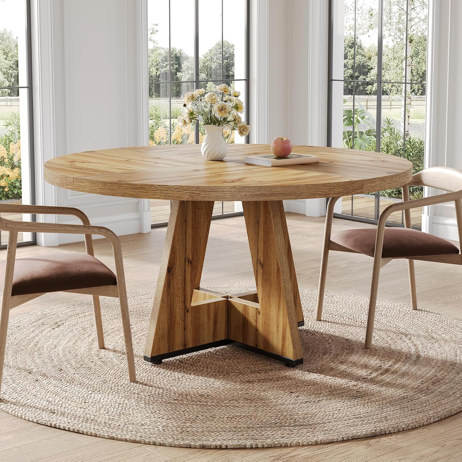 Little Tree Round Dining Table For 4-6 People, 47 Inches Dining Room Table With Wooden Pedestal Base, Modern Dinner Table, Circle Kitchen Tables For Dining Room, Kitchen, Living Room(Table Only)