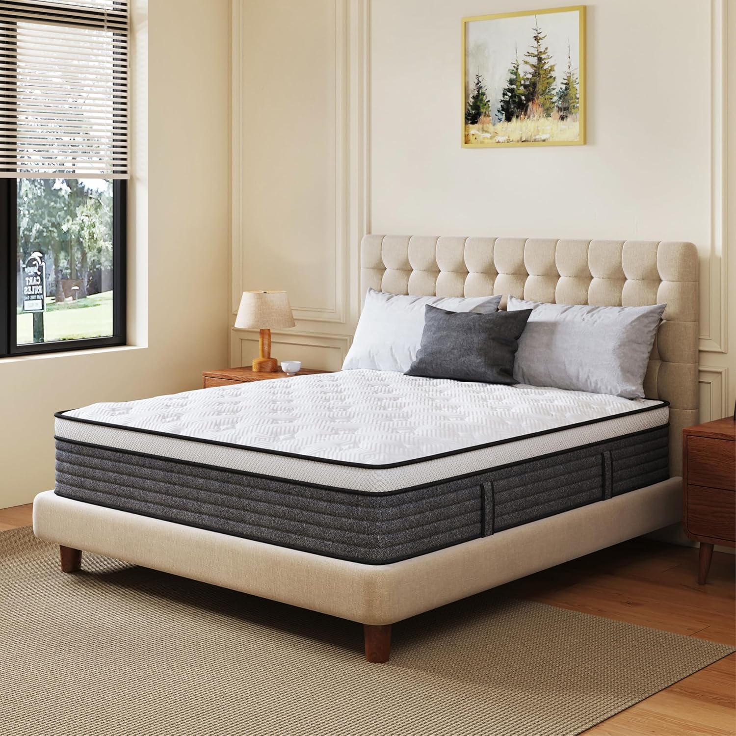 Queen Mattress, 12 Inch Queen Size Hybrid Mattresses In A Box, Medium Feel Foam And Individual Pocket Springs, Fiberglass Free Bed Mattress, Extra Edge Support, Pressure Relief, Certipur-Us