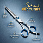 6.5” Stainless Steel Hair Cutting Scissors with Adjustable Tension Screw & Finger Rings, Professional Barber Shears for Men Women, Sharp Haircut Scissors Kit with Comb for Salon Home Use