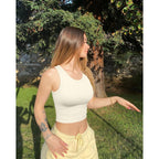 YIOIOIO Women's 2 Pieces Basic Seamless Tank Tops Sleeveless Crew Neck Workout Exercise Crop Camis