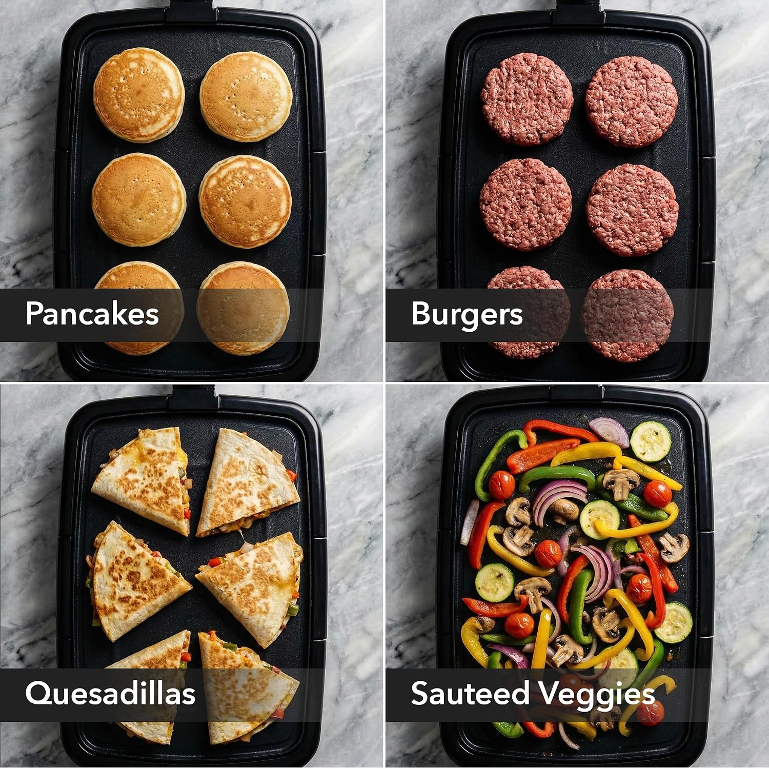 Ovente Electric Griddle With 16 X 10 Inch Flat Non-Stick Cooking Surface, Removable And Adjustable Temperature Control, Indoor Grill For Instant Breakfast, Pancakes, Eggs Or Burgers, Black Gd1610B