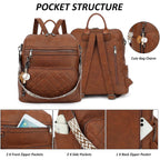 Tantomi Backpack Purse For Women Large Leather Convertible Backpack Ladies Shoulder Bag Fashion Backpack Handbags For Travel And Work (Brown)