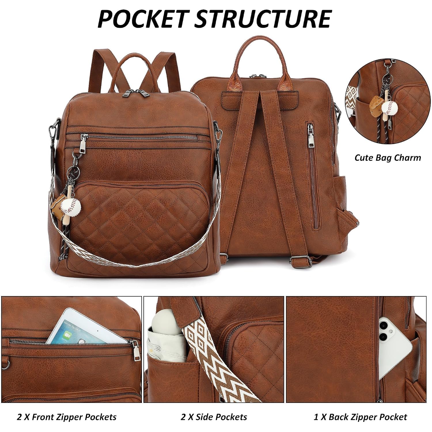 Tantomi Backpack Purse For Women Large Leather Convertible Backpack Ladies Shoulder Bag Fashion Backpack Handbags For Travel And Work (Brown)
