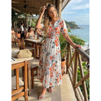 Zesica Women'S 2026 Summer Spring Floral Boho Maxi Dresses Casual Short Sleeve V Neck A Line Flowy Beach Vacation Dress
