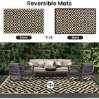 Smiry Waterproof Outdoor Rug 5X8 Ft, Reversible Plastic Straw Patio Camping Rugs, Outdoor Indoor Rv Mat Carpet For Patio, Outside Entry, Backyard, Deck, Bench, Picnic, Camper, Black & Beige