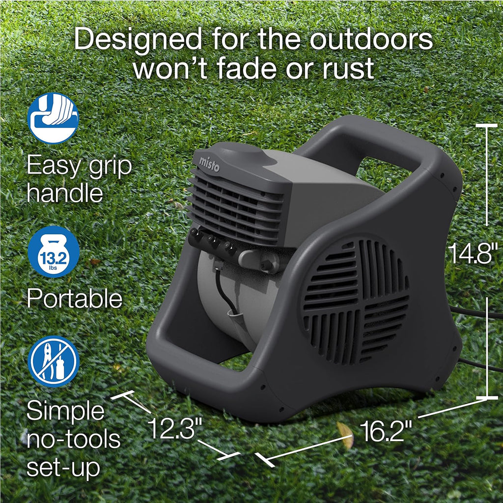 Lasko Misto Outdoor Misting Blower Fan, Ideal For Sports, Camping, Decks & Patios, 3 Speeds, 15", Black, 7050