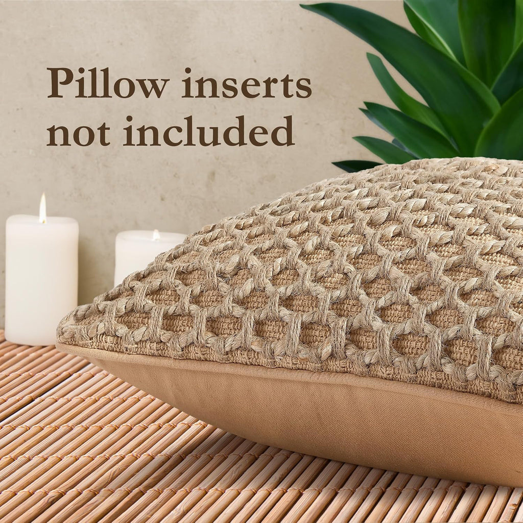 Boho Living Jada Decorative Throw, Includes Accent Insert, Premium Woven Design, Living Room Décor, (2) 20" X 20" Pillow Covers, Beige 2 Count