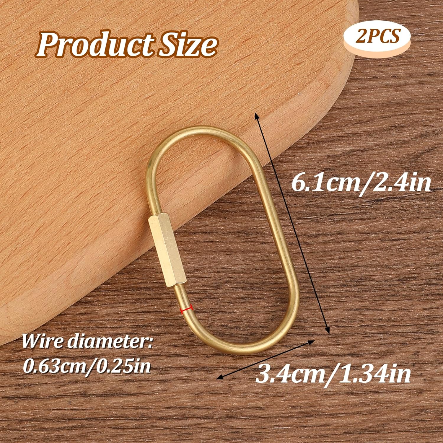 2.52 x 1.34 Inch 2 Pcs Brass Screw Lock Keychain, Durable Brass Screw Lock Clip Key Ring, Simple Style Car Keychain for Men Women Gold