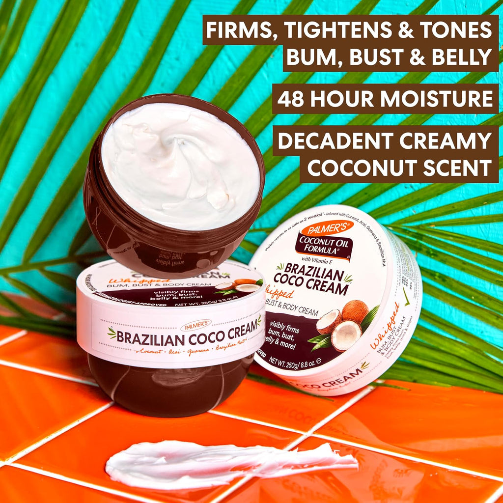 Palmer'S Coconut Oil Formula Brazilian Coco Cream With Vitamin E, 8.8 Fl Oz, Whipped Bum, Bust & Body Cream, Helps With Skin Tightening & Firming