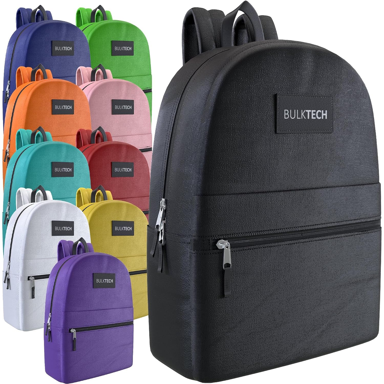 10 Pack Bulk Backpacks, Wholesale 17-Inch Lightweight Bookbags For Kids, Adults, School, Classroom, Travel, Gym Supplies With 1 Large, 1 Small Pocket, Perfect For Events, Corporate Bundles, Mix
