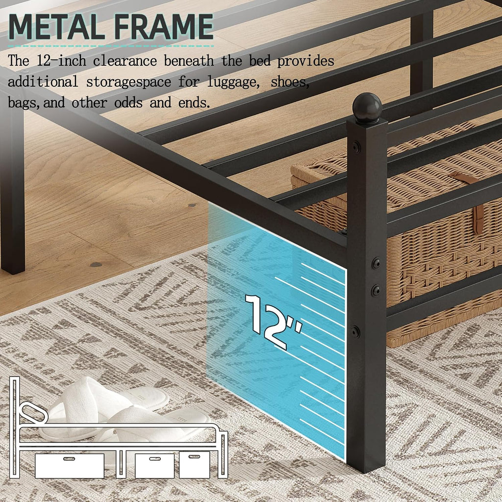 Queen Bed Frame With Headboard And Footboard, 14 Inch Metal Platform Bed Frame Queen Size With Steel Slat Support, No Box Spring Needed, Noise Free, Easy Assembly,