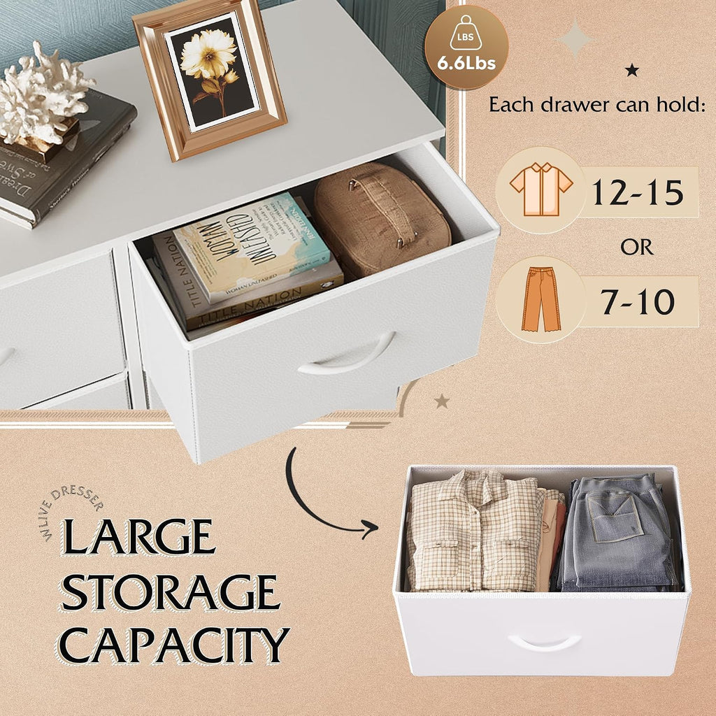 Wlive Fabric Dresser For Bedroom, Tall Dresser With 8 Drawers, Storage Tower With Fabric Bins, Double Dressers, Chest Of Drawers For Closet, Playroom, Dormitory, White