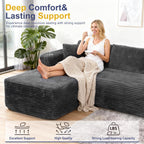 Shintenchi 103" Boneless Couches For Living Room With 2 Cup Holders,L Shaped Modular Sectional Sofa Set,No Assembly Needed Plush Corduroy Living Room Set,Dark Gray