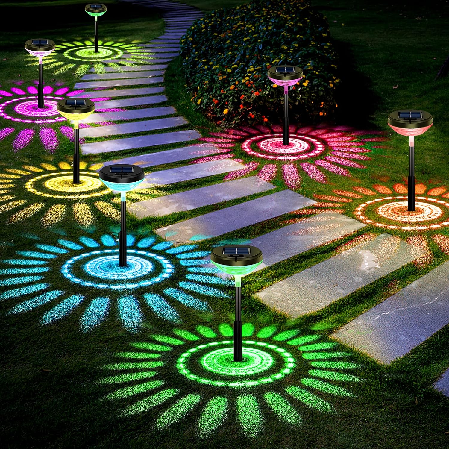Nupostai 8 Pack Solar Pathway Lights, Multicolor & Warm White Led, Ip67 Waterproof, Outdoor Garden Yard Lawn Landscape Decorative