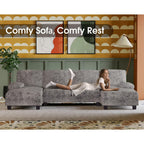 Furmax Sectional Couches For Living Room, U-Shaped Sofa Couch With Linen Fabric, 4 Seat Sofa Set With Double Chaise For Apartment (Chenille, Grey)