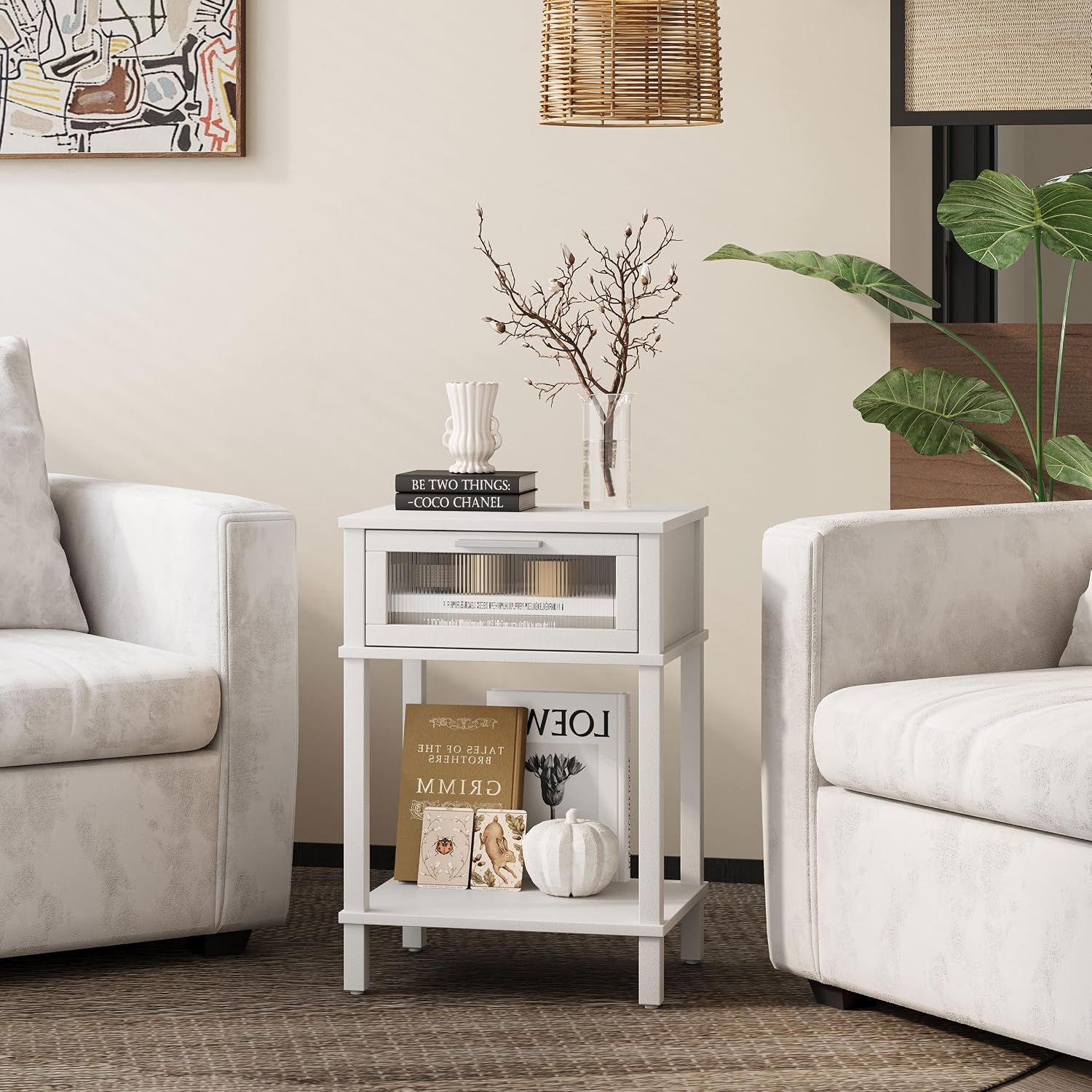Nightstand Wooden Bedside Table With Drawer White Night Stands Modern Style Small End Table Side Table With Storage Shelf For Bedroom Living Room Mlbz10W