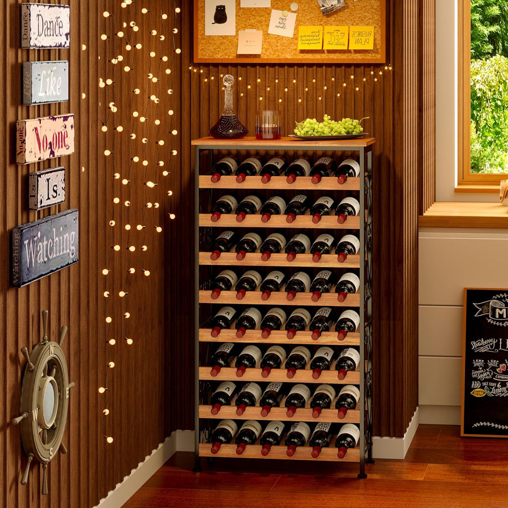 48 Bottle Wine Rack Freestanding Floor With Wood Top,8-Tier Wine Storage Shelf With Serving Station, Wine Holder For Kitchen, Bar, Dining Room, Home Bar Cabinet For Wine Bottles, No Wobble