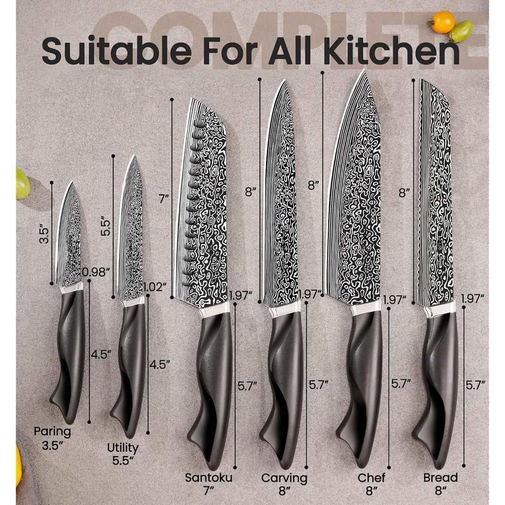 Knife Set, 15 Pieces Kitchen Knife Set with Built in Sharpener, High Carbon German Stainless Steel Knife Block Set, Dishwasher Safe, Mothers Day Gifts