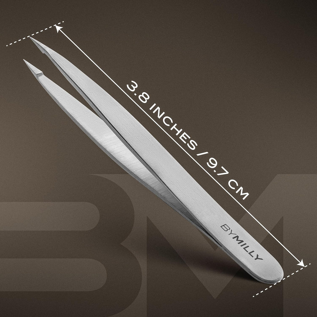 Pointed Tweezers | High Carbon Stainless Steel Needle Nose | Fine Point Precision Hair Removal | Perfectly Aligned & Hand-Filed Sharp | Silver