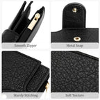 Small Women'S Bifold Wallet, Rfid Blocking Credit Card Holder With Zipper, Travel Cute Coin Pocket Wallet For Ladies, Black