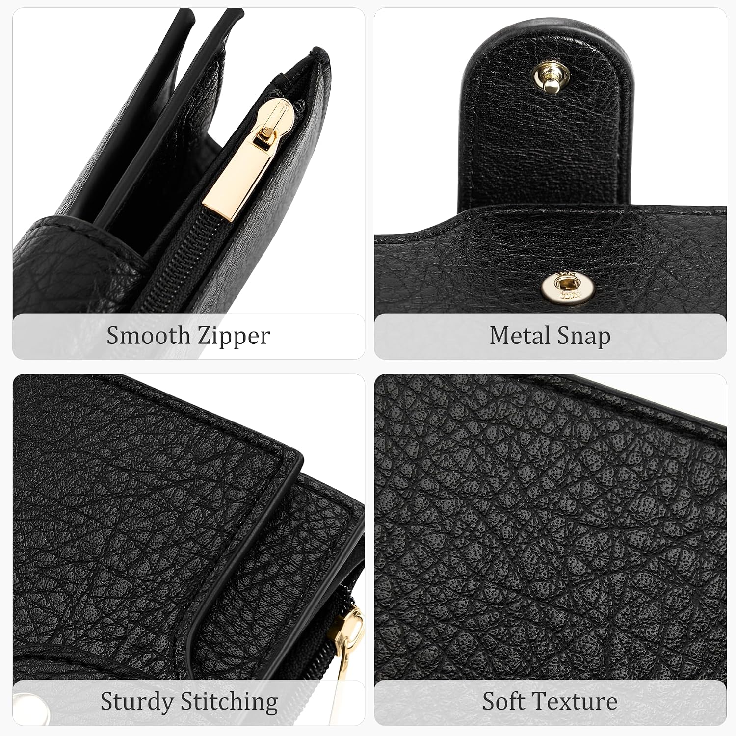 Small Women'S Bifold Wallet, Rfid Blocking Credit Card Holder With Zipper, Travel Cute Coin Pocket Wallet For Ladies, Black