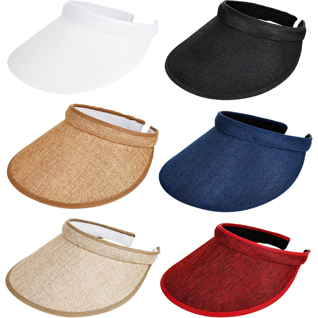 6 Pack Adult Sun Visor Hats Wide Brim Sun Visors UV Protection Summer Beach Visor for Women Girls Outdoor Running