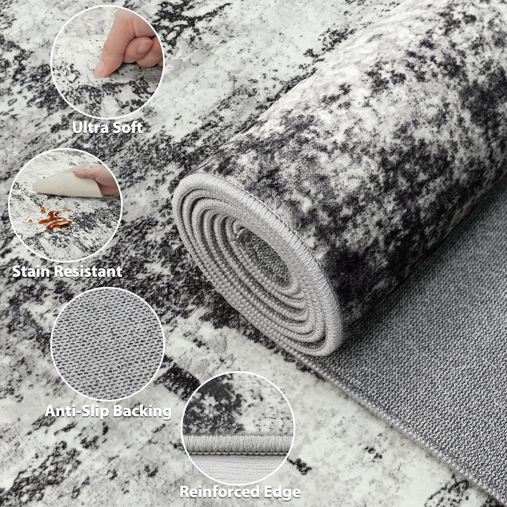 8x10 Area Rugs for Living Room: Abstract Washable Rug with Anti-Slip Backing Non-Shedding Stain-Resistant Soft Modern Large Carpet for Bedroom Dining Room Farmhouse Nursery Home Office Black