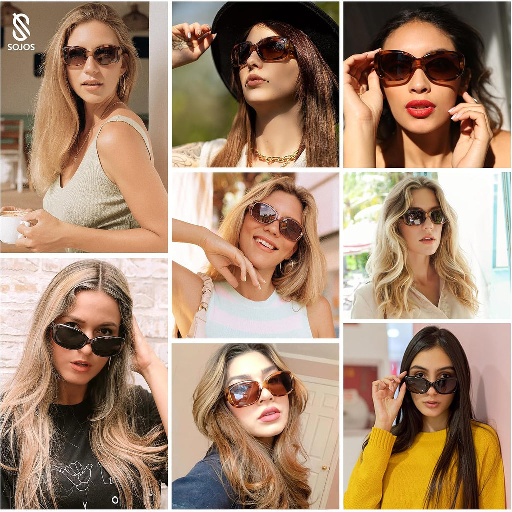 SOJOS Vintage Square Sunglasses for Women Polarized UV Protection Havana Frame SJ2111 Transparent Blue