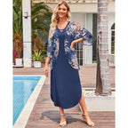 Women'S Summer Maxi Dress 2 Piece Outfit Sleeveless Loose Split Dresses With Cover Up Casual Formal