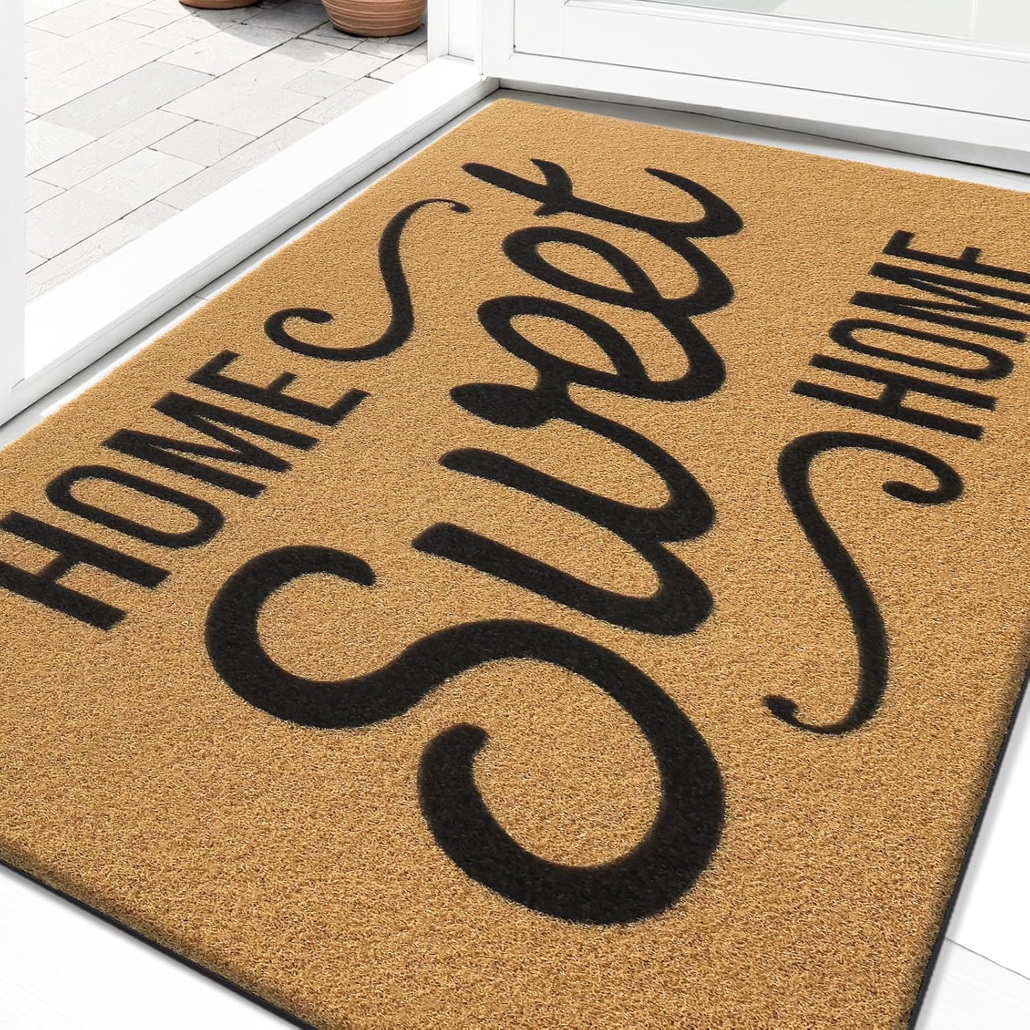 Olanly Front Door Mat, Low Profile Doormat, Stain And Fade Resistant, Easy To Clean, For Indoor And Outdoor Entrances, Patio Porch Or Entryway, Brown (30X17 Inch, Home Sweet Home)