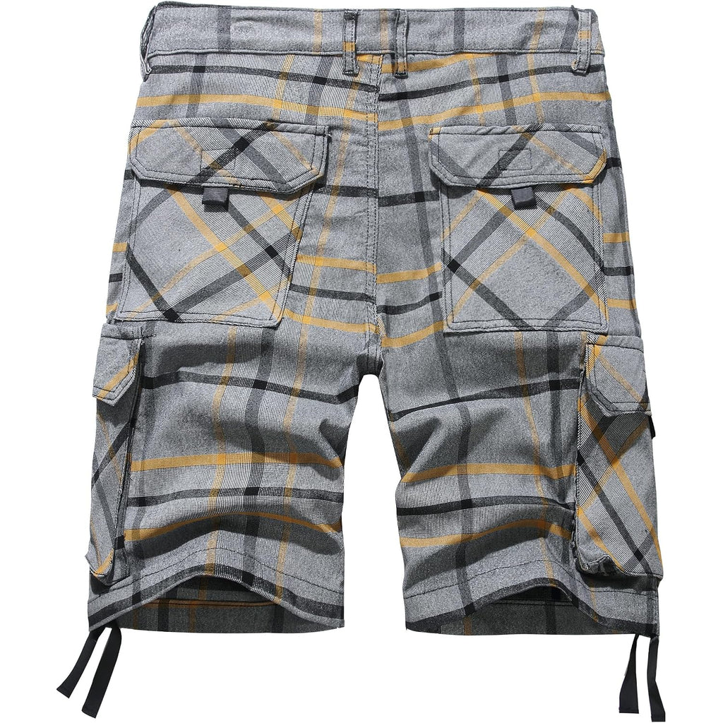 Novocct Cargo Short For Men 10" Inseam Relaxed Fit Plaid Outdoor Hiking Work Stretch Cotton Casual Shorts With Multi-Pocket