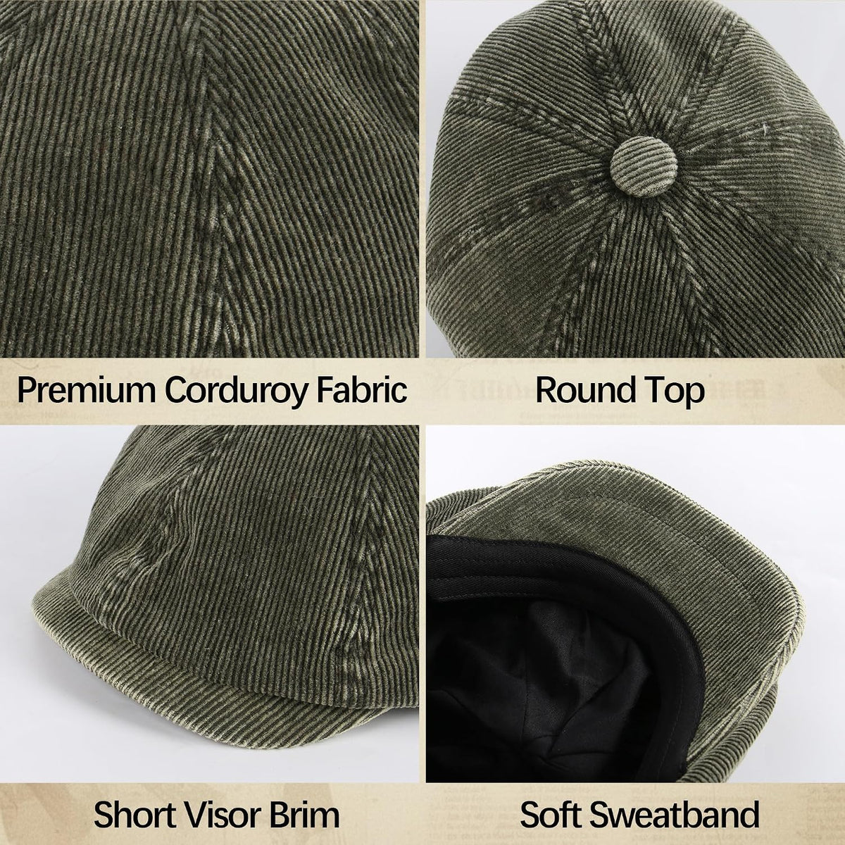 Women’S Vintage Corduroy Newsboy Cap, Elastic French Peaked Beret Distressed Artist Painters Hat For Jazz Dancing Streetwear