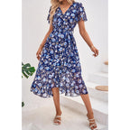 Prettygarden Women'S Summer Floral Boho Maxi Dress Short Sleeve Wrap V Neck Ruffle Long Flowy Beach Wedding Guest Dresses